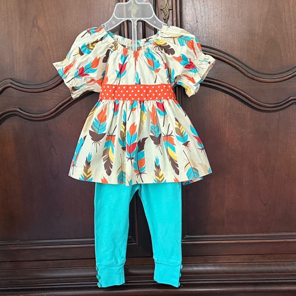 Girls Eleanor Rose Multicolor Feather Print Top and Leggings Size